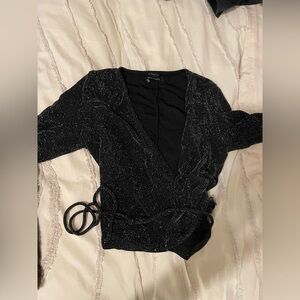 Urban Outfitters Black Wrap Sparkle Shirt